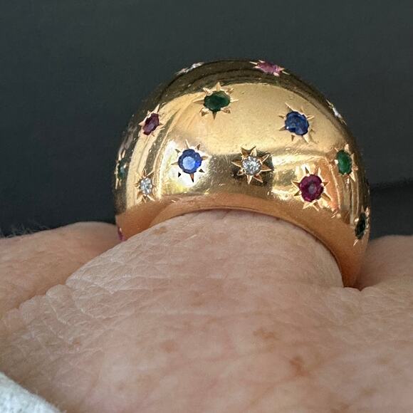 Antique Jewelry - Antique French Gemstone Dome Ring 18k